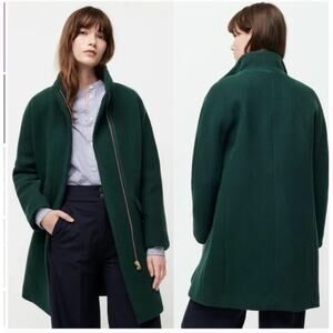 J. Crew Cocoon Coat in Italian Stadium Cloth Wool Dark Green